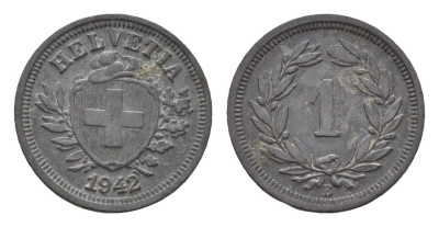 Швейцария 1 раппен 1942 B KM 3a цинк 46-718