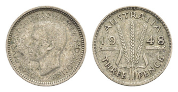 Австралия 3 пенса 1948 Георг V (1936-1952) KM 37a серебро 4588-857