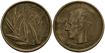 Бельгия 20 франков 1982 KM 159 никель бронза 4575-213