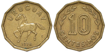 Уругвай 10 сентесимо 1976 KM 66 алюминиевая бронза 4164-742