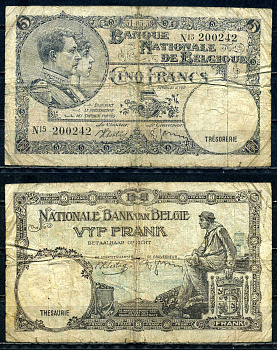 Бельгия 5 франков 1938 31.03.1938, Король Альберт I и его жена Королева Елизавета, Гран-Плас / Гроте Маркт, Брюссель Pick 108 a бумага 6301-18-3-2