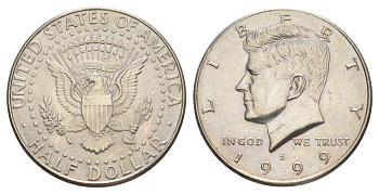 США 1/2 доллара (50 центов) 1999 D, Джон Кеннеди KM A202b медь плакированная медно-никелем aUNC 4517-232