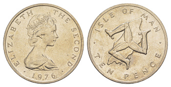 Остров Мэн 10 пенсов 1976 Елизавета II (1952-2022) KM 36 медно-никель 4648-217