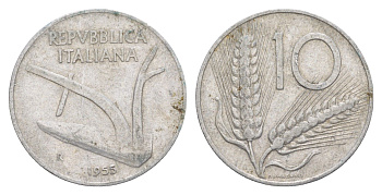 Италия 10 лир 1955 R, колосья KM 93 алюминий 4641-947