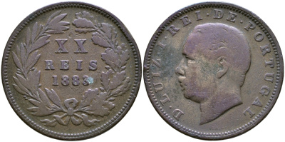 Португалия 20 рейсов 1883 Луиш (Людовик) I (1861-1889) KM 527 бронза 81-143