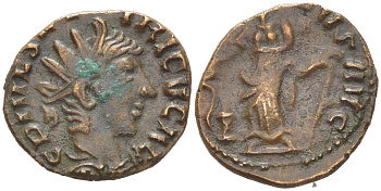 Римская Империя, императоры в Галлии антониниан 273 - 274 Тетрик II, C PIV ESV TETRICVS CAES, бюст цезаря / SALVS AVG, Салюта, персонификация Здоровья, локальная чеканка в Галлии RIC 267 биллон 1073-24-55