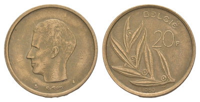 Бельгия 20 франков 1980 Belgie, Бодуэн I (1951-1993) KM 160 никель латунь 4538-1212