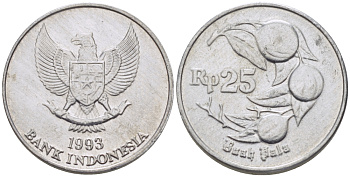 Индонезия 25 рупий 1993 мускатный орех KM 55 алюминий 66-423