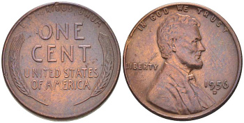 США 1 ЦЕНТ 1956 D, ЛИНКОЛЬН KM A132 медь цинк 211-1268