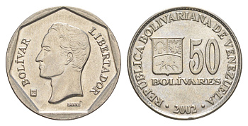 Венесуэла 50 боливаров 2002 Симон Болива Y 81a цинк алюминий UNC 4519-241