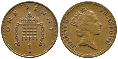 Великобритания 1 пенни 1988 Елизавета II (1952-2022) KM 935, Spink 4381 (B3) бронза 4179-535