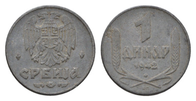 Сербия 1 динар 1942 год-тип KM 31 цинк 4694-1125