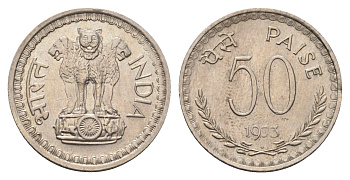 Индия 50 пайс 1973 KM 61 медно-никель aUNC 4119-1247