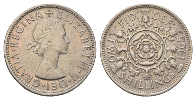 Великобритания 2 шиллинга (флорин) 1965 Елизавета II (1952-2022) KM 906, Spink 4146 медно-никель 4692-421