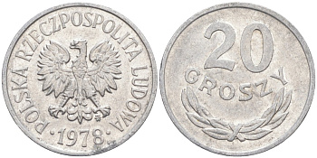 Польша 20 грошей 1978 MW KM A47 алюминий 3336-1222