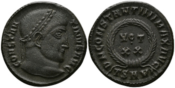 Римская Империя нуммий 324 Константин I Великий D N CONSTANTINI MAX AVG VOT XX Фессалоника Good Very fine (степень редкости С3) RIC 123 бронза 1073-10-47