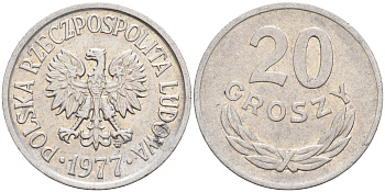 Польша 20 грошей 1977 MW KM А47 алюминий    4174-717