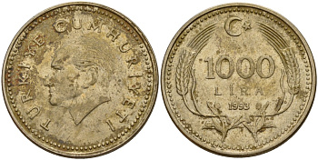 Турция 1000 лир 1993 Кеммаль Ататюрк KM 997 медь цинк никель 4156-834