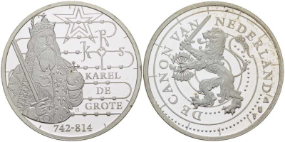 НИДЕРЛАНДЫ МЕДАЛЬ СЕРИИ ИСТОРИЯ НИДЕРЛАНДОВ, КАРЛ I ВЕЛИКИЙ (742-814), ОСНОВАТЕЛЬ ДИНАСТИИ КАРОЛИНГОВ, ДИАМЕТР 30 ММ., ВЕС 9,43 ГР. медно-никель 1076-6-45