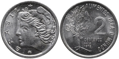 Бразилия 2 сентаво 1975 соя, ФАО KM 586 нержавеющия сталь UNC 4576-1163