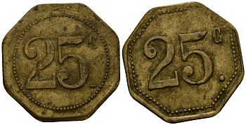 Франция 25 сантимов ND ресторанный жетон латунь 4166-416