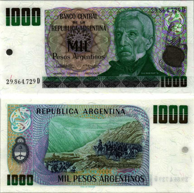 АРГЕНТИНА 1000 ПЕСО 1984 СЕРИЯ D 29864, ГЕНЕРАЛ САН МАРТИ Pick 317b, Bottero 2634 бумага UNC (ПРЕСС) 6352-21-3-1