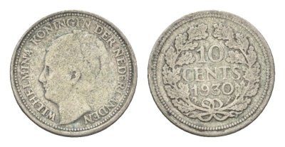 Нидерланды 10 центов 1930 Вильгельмина I (1890-1948) KM 163 серебро 4659-1152