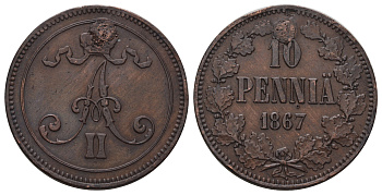 Россия для Финляндии 10 пенни 1867 Александр II (1855-1881) Биткин 653 медь 4590-1025