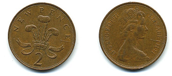 Великобритания 2 пенса 1971 Елизавета II (1952-2022) КМ 916, Spink 4235 (C1) бронза 4110-536