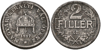 Венгрия 2 филлера 1917 ВР KM 497 железо 4580-321