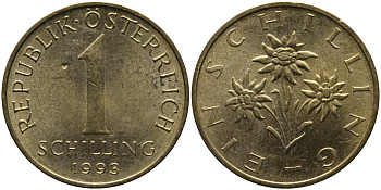 Австрия 1 шиллинг 1993 KM 2886 алюминиевая бронза 33-433