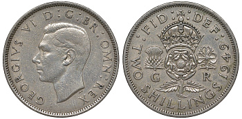 Великобритания 2 шиллинга (флорин) 1949 Георг VI (1936-1952) KM 878, Spink 4107 медно-никель 4131-523