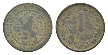 Нидерланды 1 цент 1899 Вильгельмина (1890-1948) KM 107 бронза 71-1553