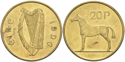 Ирландия 20 пенсов 1996 лошадь KM 25 никель бронза 88-813