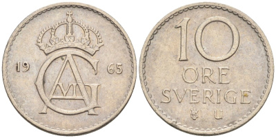Швеция 10 эре 1965 Густав VI Адольф (1950-1973) KM 835 медно-никель 4585-365