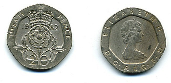 Великобритания 20 пенсов 1982 Елизавета II (1952-2022) KM 931, Spink 4230 (G1) медно-никель 4110-947