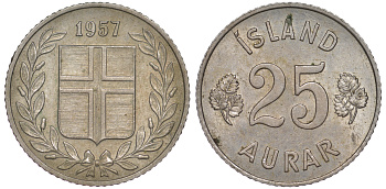 Исландия 25 эйре 1957 KM 11 медно-никель 4596-1259