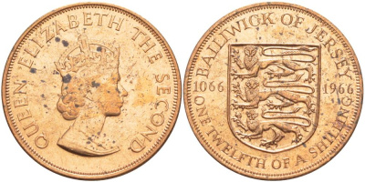 Джерси 1/12 шиллинга 1966 900 лет Нормандскому завоеванию KM 26 бронза UNC 4542-724