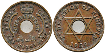 Нигерия 1/2 пенни 1959 Елизавета II (1952-), Британский протекторат KM 1 бронза 4387-321