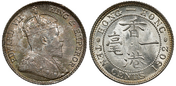 Гонконг 10 центов 1902 Эдуард VII (1901-1910) KM 13 серебро UNC 91-726