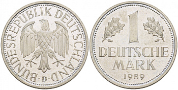 ФРГ 1 МАРКА 1989 D KM 110 J 385 медно-никель 87-1554