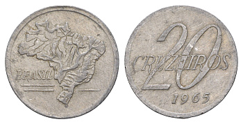 Бразилия 20 крузейро 1965 год-тип KM 573 алюминий 4657-113