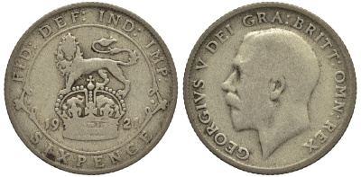 Великобритания 6 пенсов 1921 Георг V (1910-1936) KM 815а.1, Spink 4024 серебро 4539-116