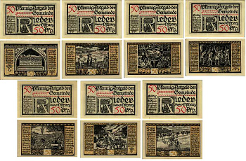 РИДЕР, ГЕРМАНИЯ НАБОР ИЗ 7 БАНКНОТ 1921 НОТГЕЛЬД, 1 СЕНТЯБРЯ 1921, ЗЕМЛЯ САКСОНИЯ-АНХАЛЬТ, 7 Х 50 ПФЕННИГОВ ARNOLD KELLER 1122.2 бумага 7553-14-4