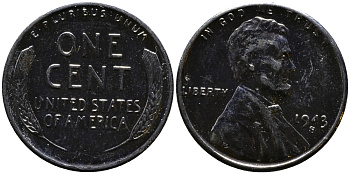США 1 цент 1943 S (Сан-Франциско), Авраам Линкольн KM 132 a сталь плакированная цинком 4392-1131