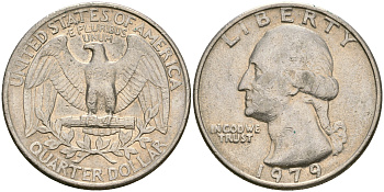 США 25 центов = квотер 1979 ВАШИНГТОН KM А164а медь плакированная медно-никелем    4364-1513