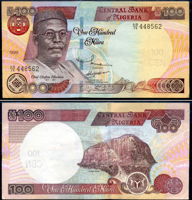 Нигерия 100 найра 1999 Обафеми Аволово, гора Зума Ро Pick 28 b бумага 8592-38-3-1