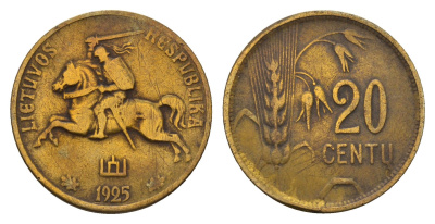 Литва 20 центов (сентов) 1925 KM 74 алюминиевая бронза 4670-1025