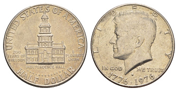 США 1/2 доллара (50 центов) 1976 D, 200 лет независимости, Джон Кеннеди KM 205 медь плакированная медно-никелем aUNC 4545-821