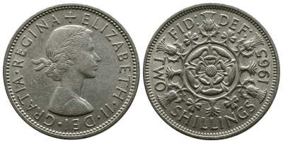 Великобритания 2 шиллинга (флорин) 1965 Елизавета II (1952-2022) KM 906, Spink 4146 медно-никель 4382-522